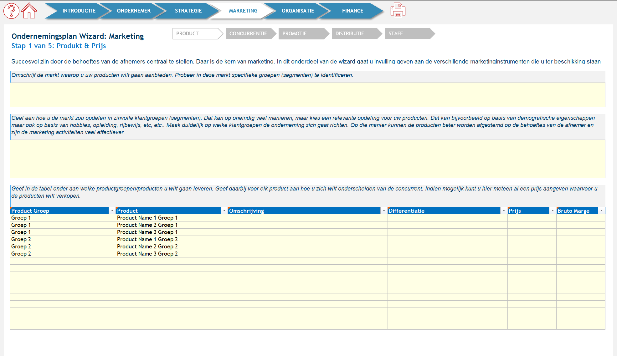 instructie ondernemingsplan applicatie: introductie