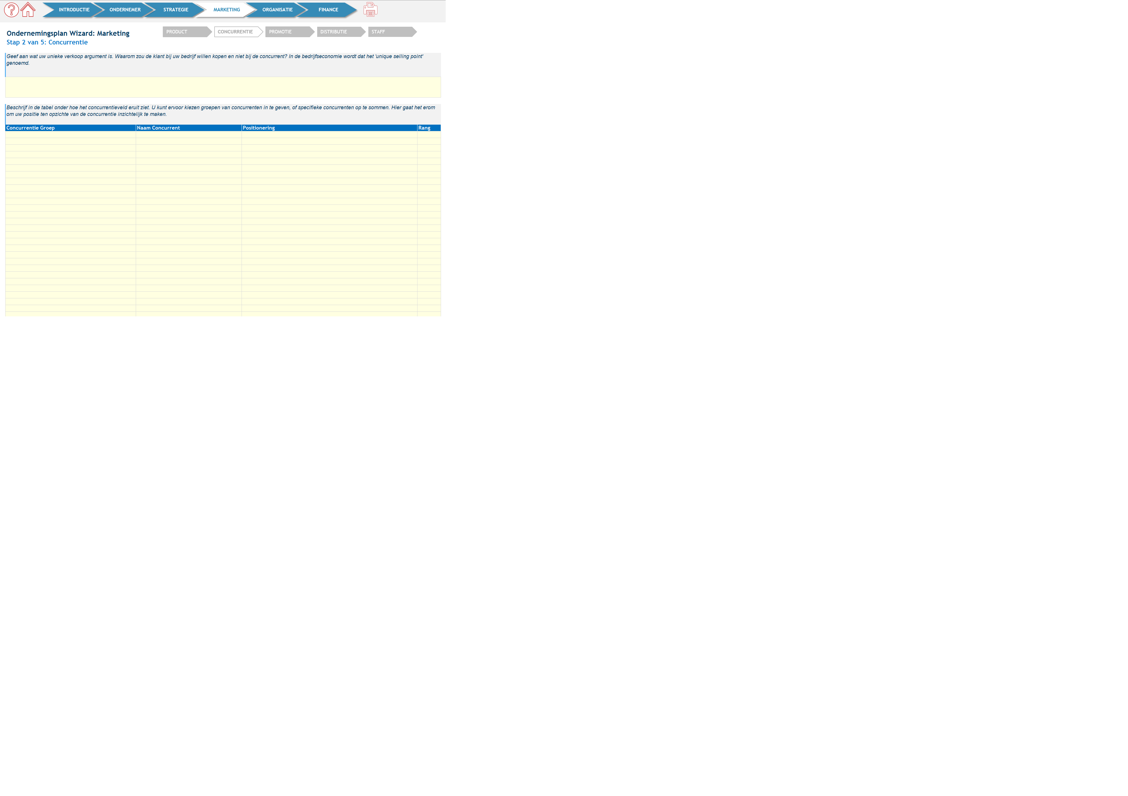 instructie ondernemingsplan applicatie: introductie