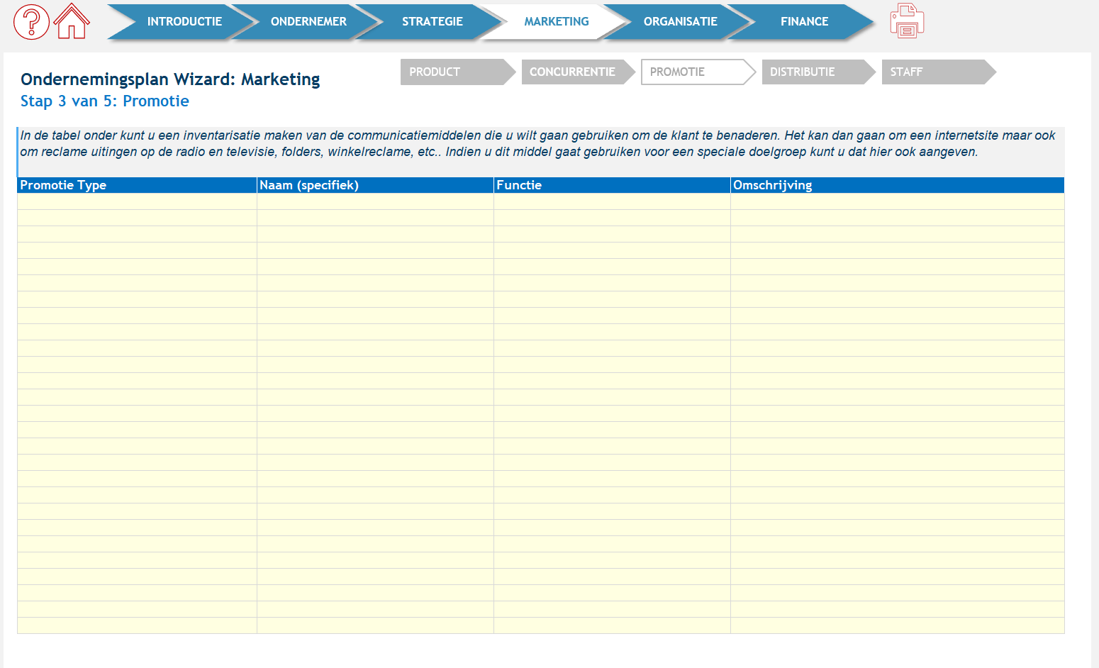 instructie ondernemingsplan applicatie: introductie