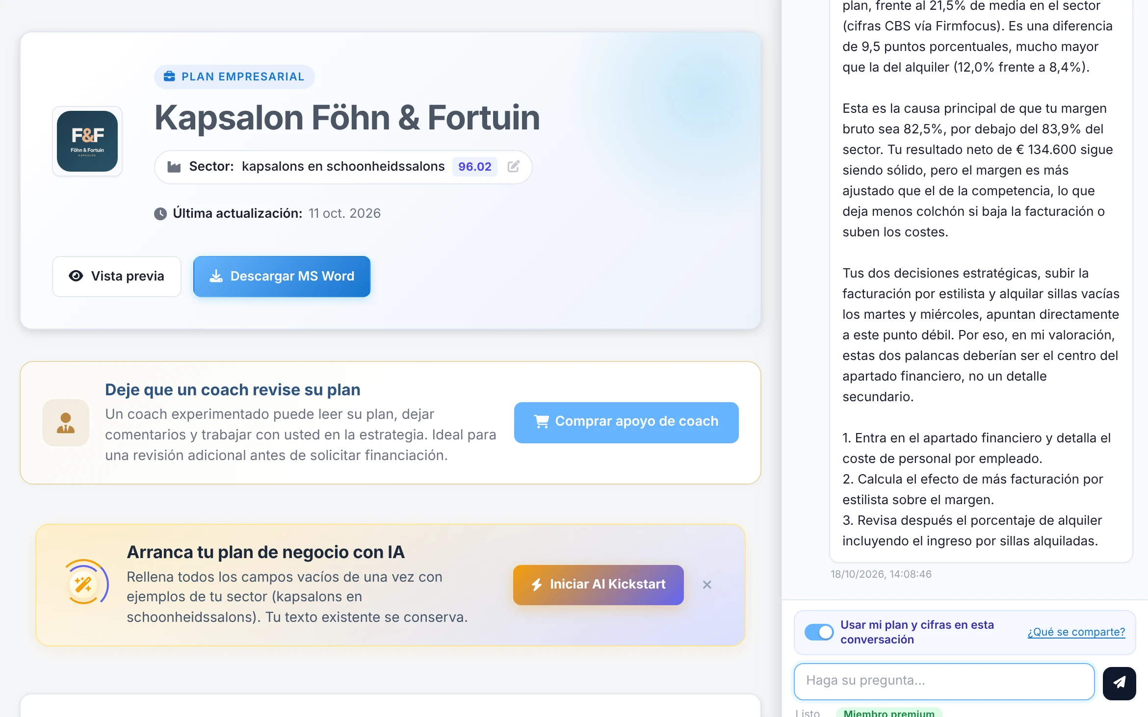 El Firmfocus Advisor responde a una pregunta sobre la estructura de costes junto al plan de empresa abierto